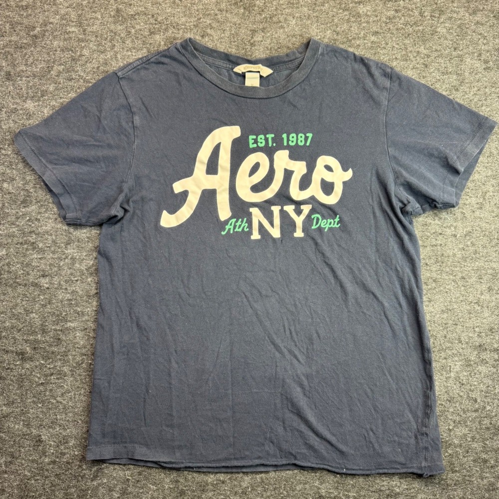 Aeropostale Graphic T-Shirt Mens Medium Blue Aero NY Ath Dept (Read)