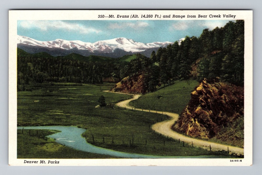Denver Mt Park CO-Colorado Mt Evans and Range Bear Creek Valley Vintage Postcard