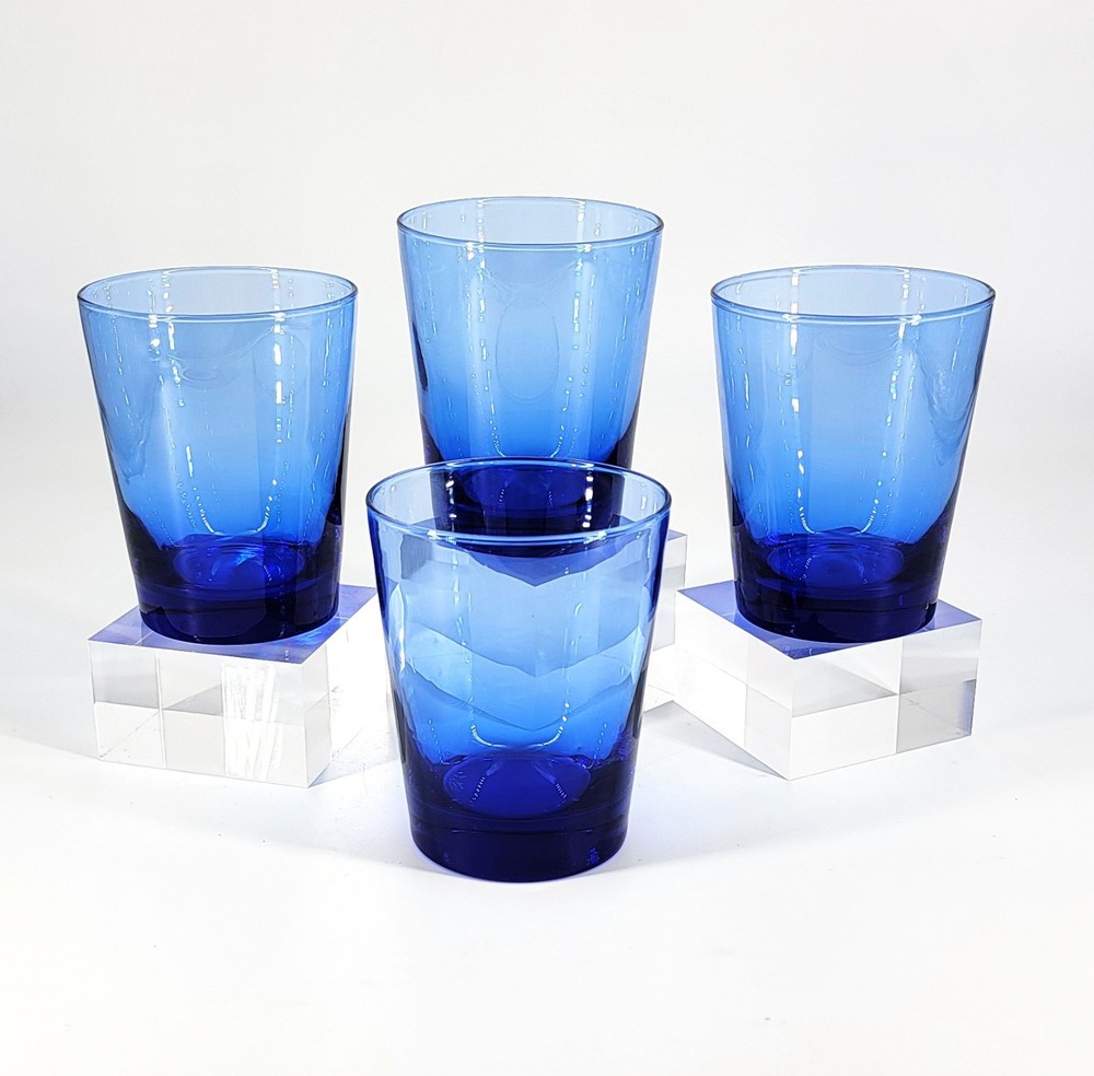 4 Libbey Vintage Cobalt/Mediterranean Blue Flare Old Fashioned/Rocks Glasses