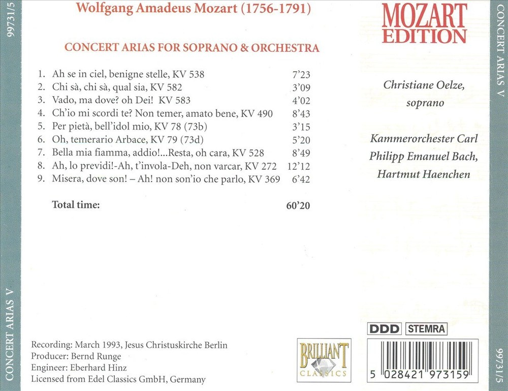HARTMUT HAENCHEN MOZART: CONCERT ARIAS, VOL. 5 NEW CD