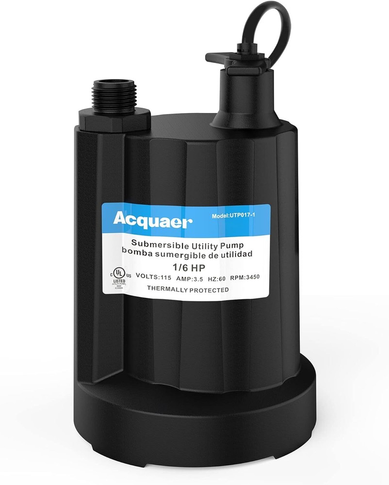 Submersible Water Pump 1/6 HP Sump Pump Thermoplastic Utility Pump Small Elec