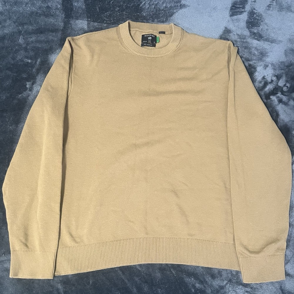 DockERS Men's Long Sleeve Stiped Sweater Crewneck Tan Brown, Size XL