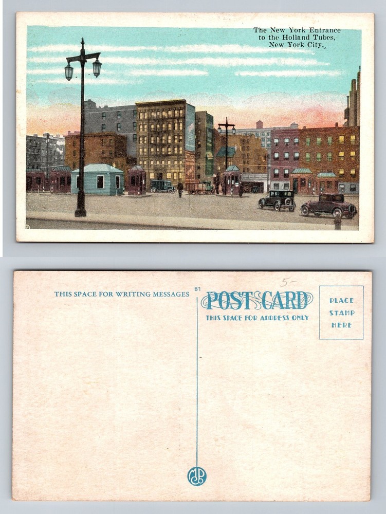 New York City NY, Entrance to Holland Tubes Street Scene Vintage Postcard