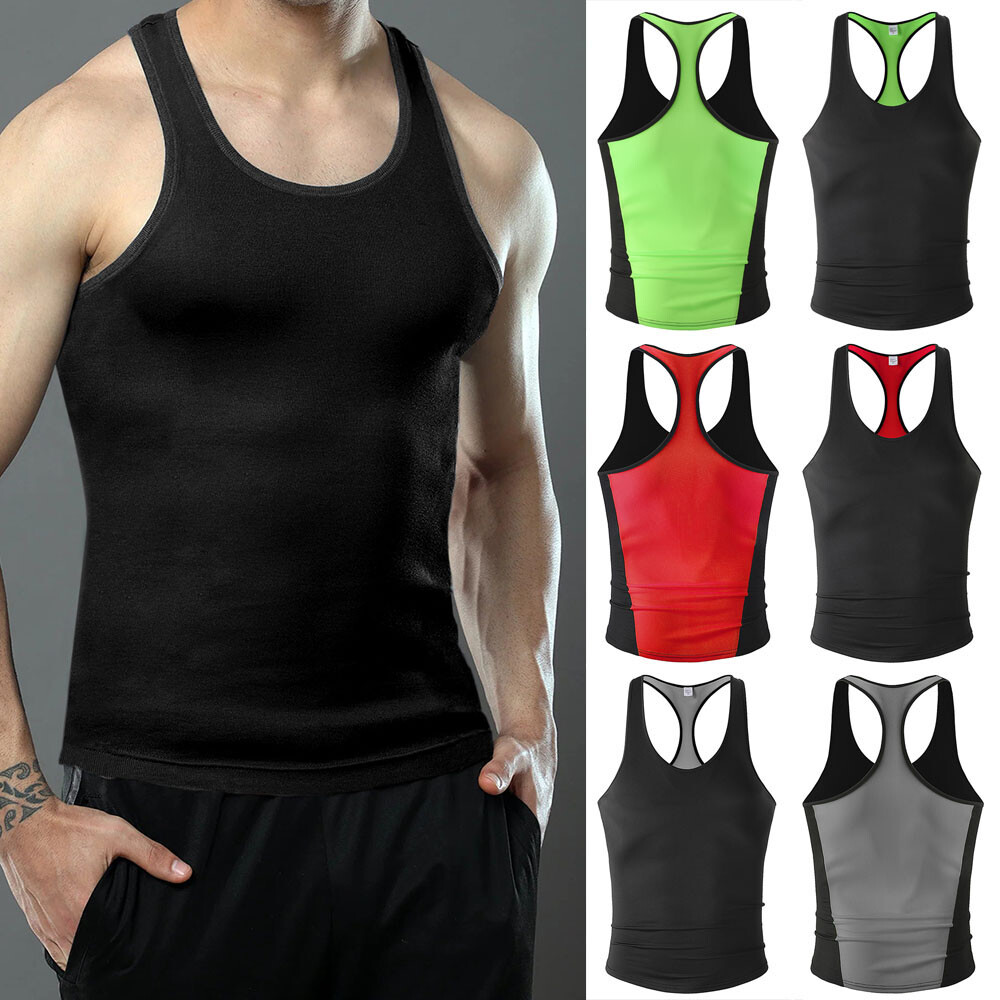 Men Sports Vest Stretch Fitness Tank Tops Breathable Quick Dry Slim Fit Te