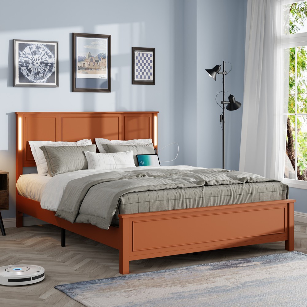 Queen Size Bed Frame,  Platform Bed Frame with Wood Headboard and Footboard,Char