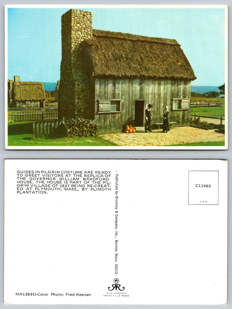 Plymouth MA Plimoth Plantation Pilgrim Village Governor Bradford House Postcard