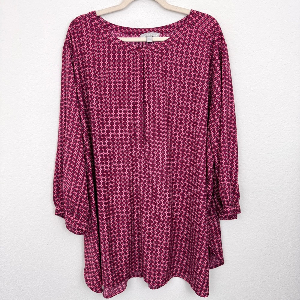 Woman Within Womens Blouse Top Size 3X Floral Flowy Classic Office Red