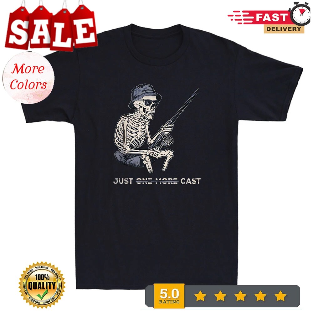 Just One More Cast Funny Skeleton Fishing Meme Humor Quote Vintage Men's T-Shirt