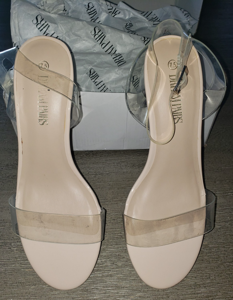 Women's New Tan & Clear Top Church Shoes Size 7.5 Nude Heels
