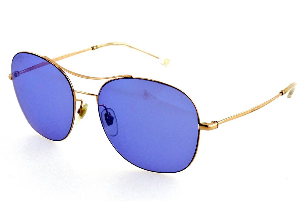 GUCCI GG0501S 58mm Rose Gold Aviator Blue Sunglasses Italy Lens Scratch