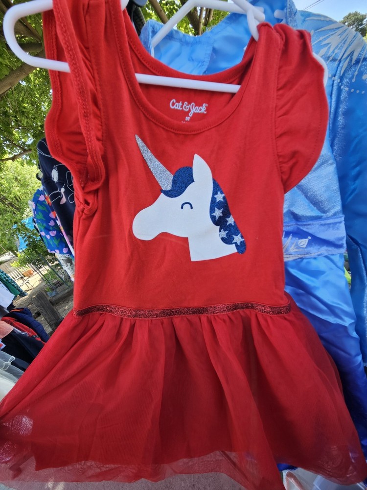 Cat and Jack Festive July 4th Unicorn Girls Dress with Tulle Detail Size 5T NWOT