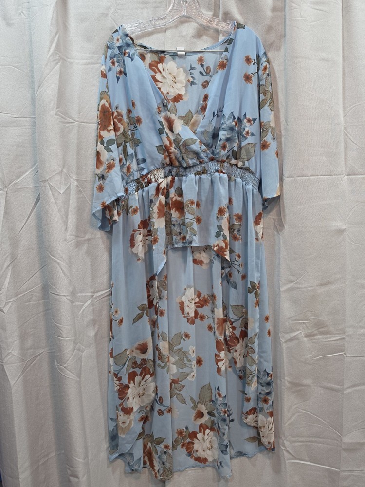 Brown Coco High Low Blouse Blue Floral Print Size 3x