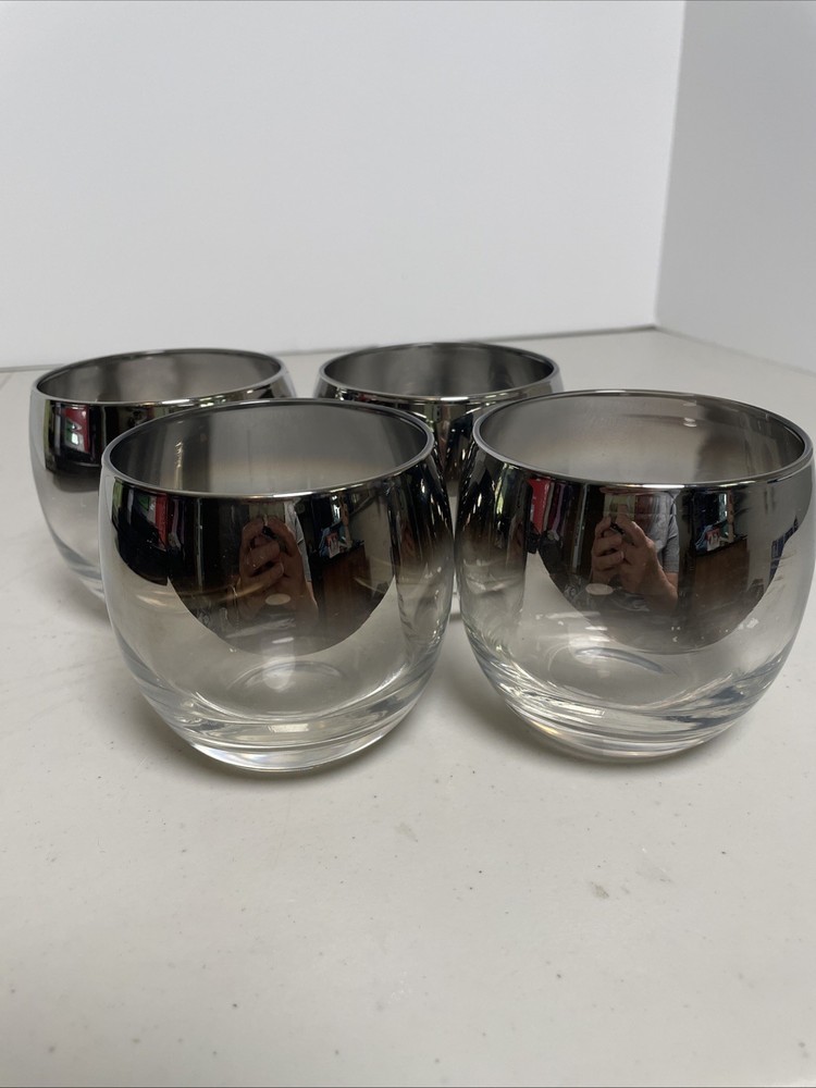VTG Set Of 4 Dorothy Thorpe Style SILVER FADE Roly Poly Glasses MCM