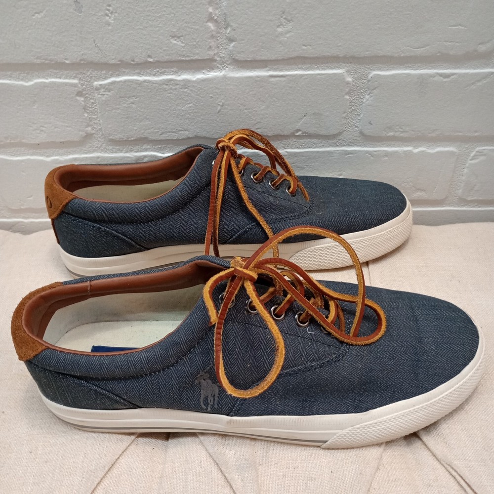 Polo Ralph Lauren Vaughn Blue Canvas Sneakers Men's 8.5 D Leather Accents