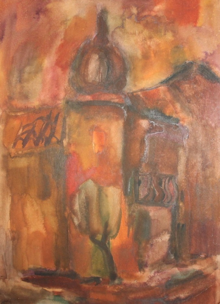 Vintage expressionist watercolor landscape painting for collectors