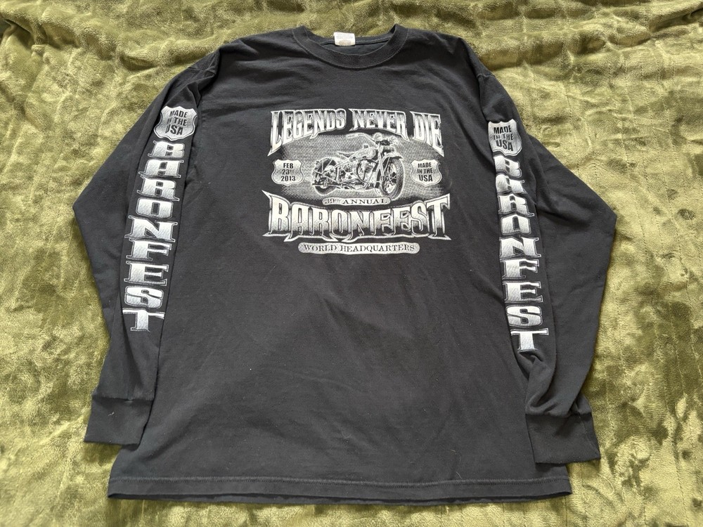 Biker Motorcycle Shirt Mens XL Black Long Sleeve Baronfest Bike Rally 2013 USA