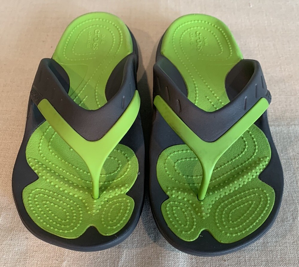 Crocs 202636 Gray/Green Dual Comfort Thong Sandal Women 6