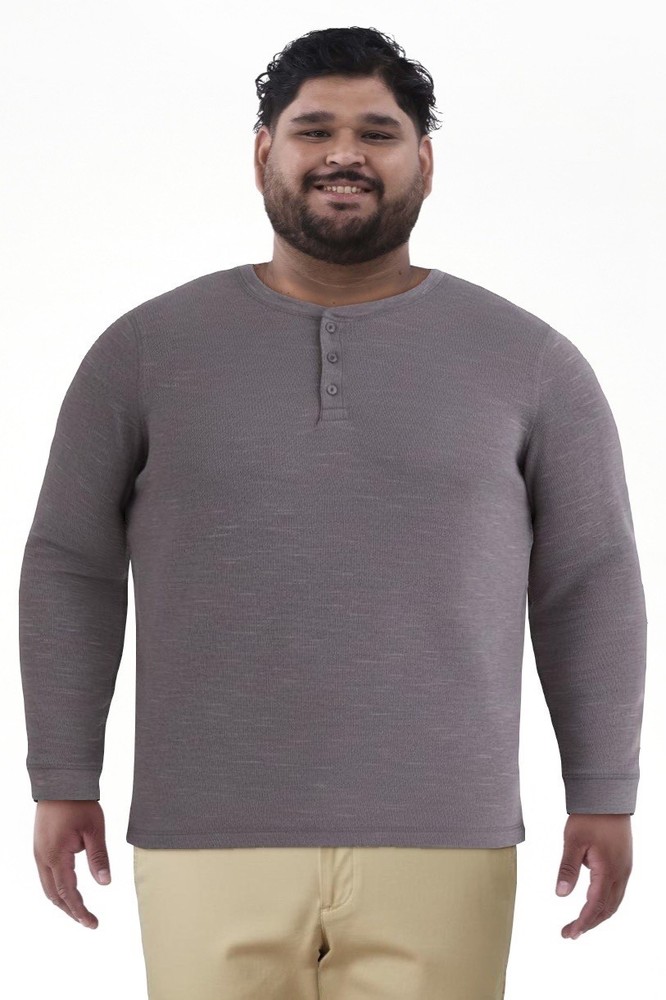 Men's 2XL Thermal Henley 3 Button Tee Long Sleeves Charcoal Sky Gray New