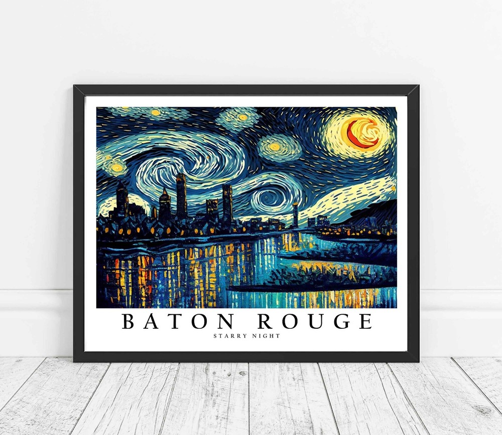 Baton Rouge City Starry Night Photo Art Print Poster Wall Art Painting