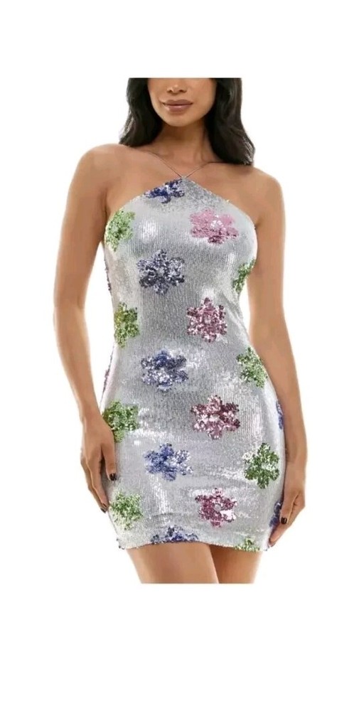 Juniors Sequin Halter Mini Dress 3/4
