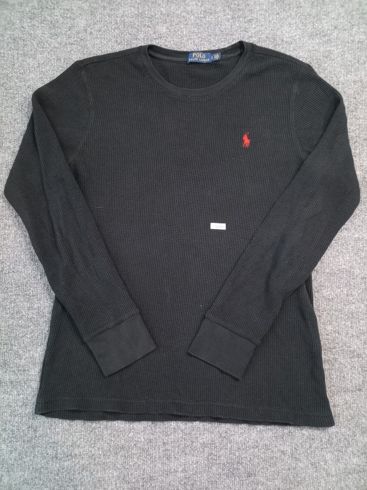 Polo Ralph Lauren Waffle Knit Thermal Shirt Black Pony Men Long Sleeve XL
