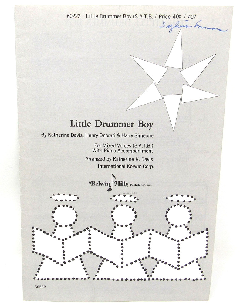 Little Drummer Boy Sheet Music 1960 Piano SATB Mixed Voices Choir Piano
