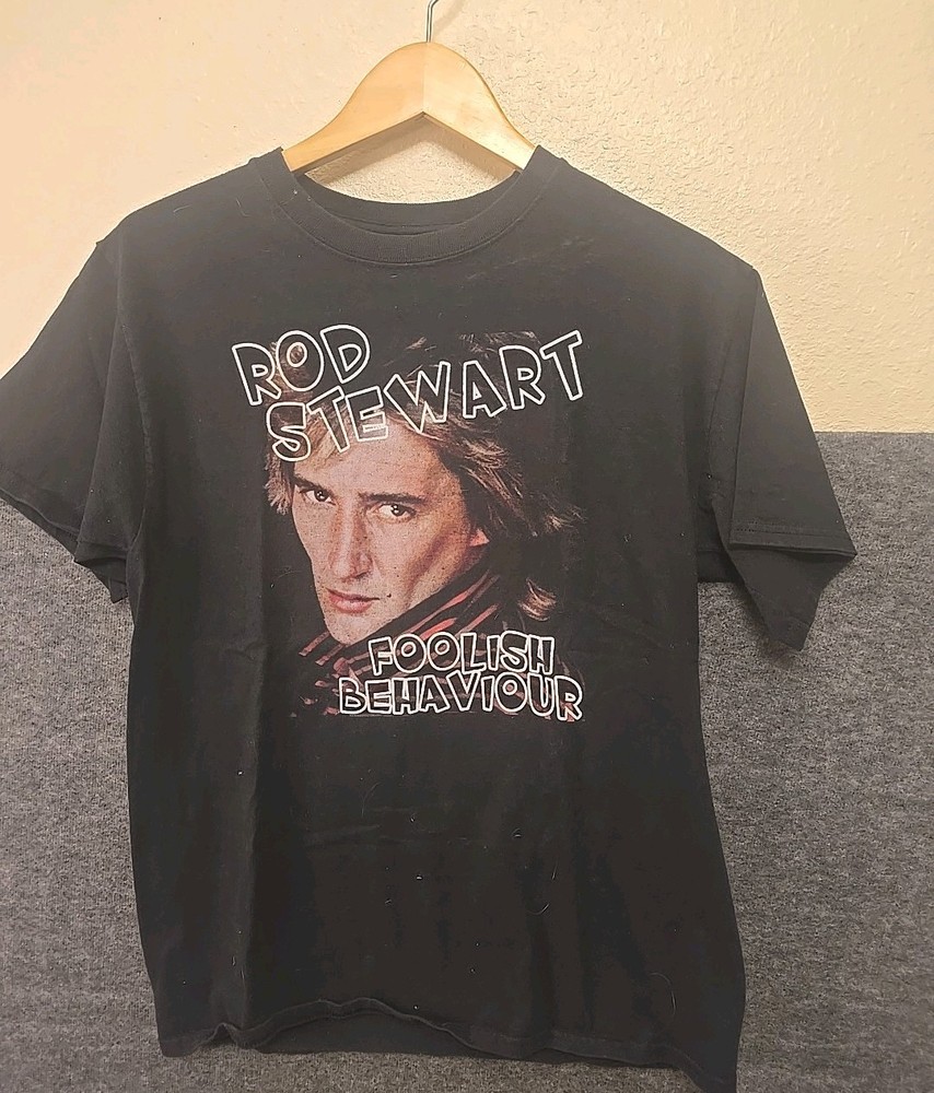 Rod Stewart Hanes Men's Short Sleeve T-Shirt Medium Foolish Behavior Black Tee
