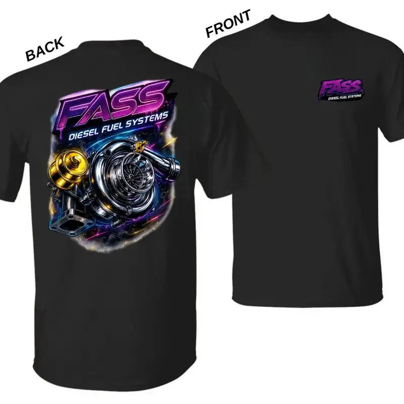 FASS Diesel Fuel Systems Chrome Turbocharger Graphic T-Shirt Neon Racing Perform