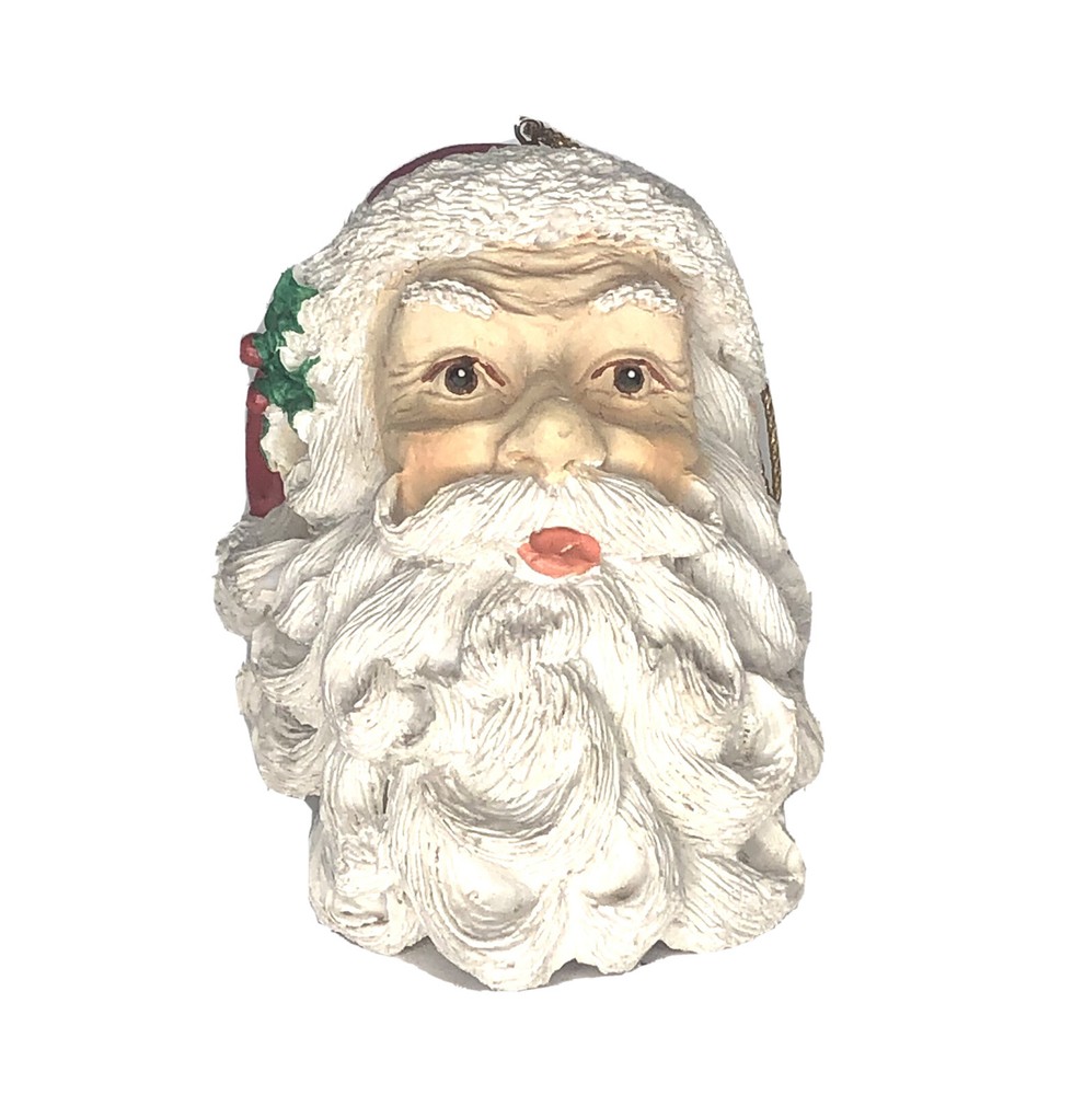 Santa Claus Head Christmas Ornament Resin Vintage 3.5