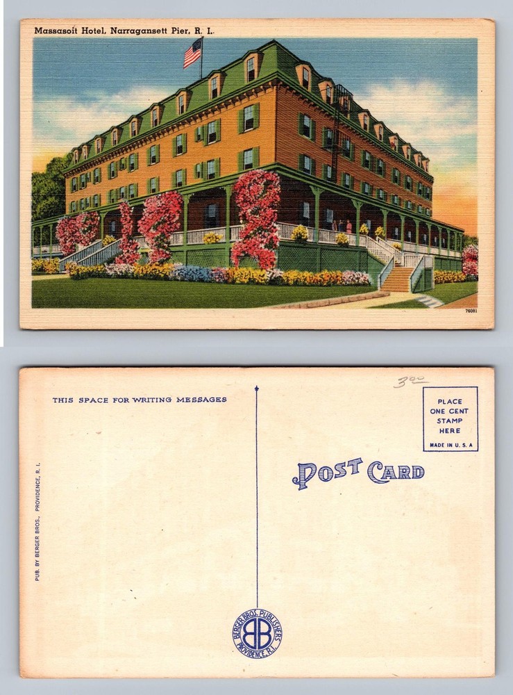 Narragansett, RI-Rhode Island, Massasoit Hotel Souvenir Vintage Postcard