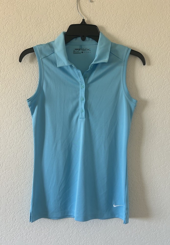 New! Nike Polo Shirt Womens X Small Blue Dri Fit Performance Sleeveless Golf VTG