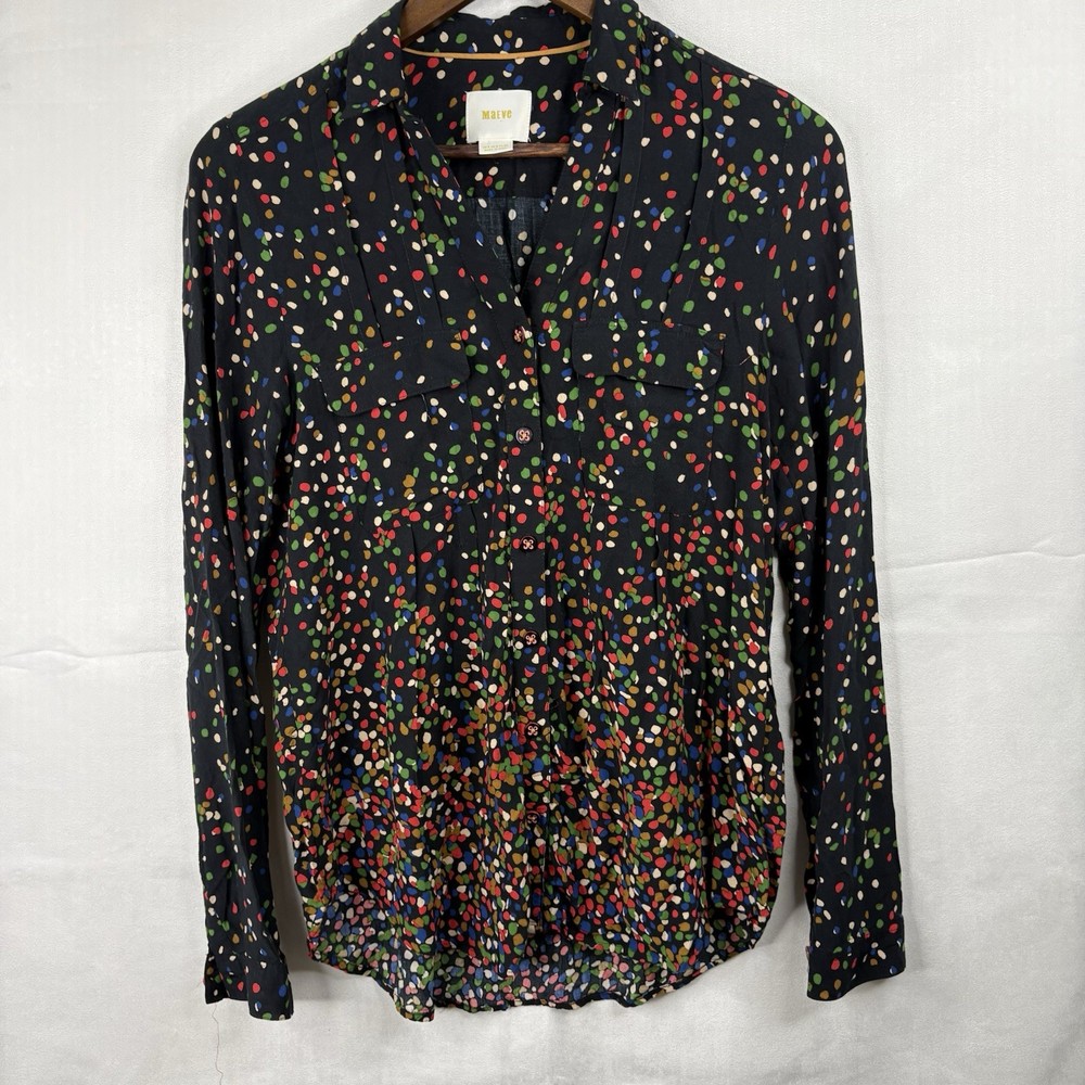 Maeve by Anthropologie Size -4 Womens Amboseli Shirt Black Floral Blouse