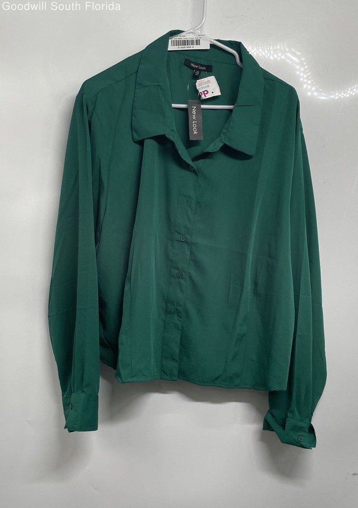 New Look Womens Green Long Sleeve Collared Button-Up Shirt Size 3X With Tag