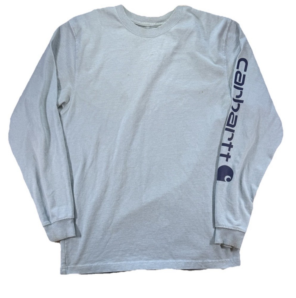 Carhartt Long Sleeve T Shirt Men's Small Blue Loose Fit Workwear Logo Spell Out