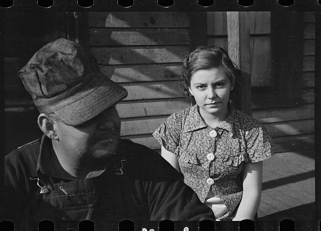 Photo:1930s Rural Porch Man and Girl Portrait Black White Photo