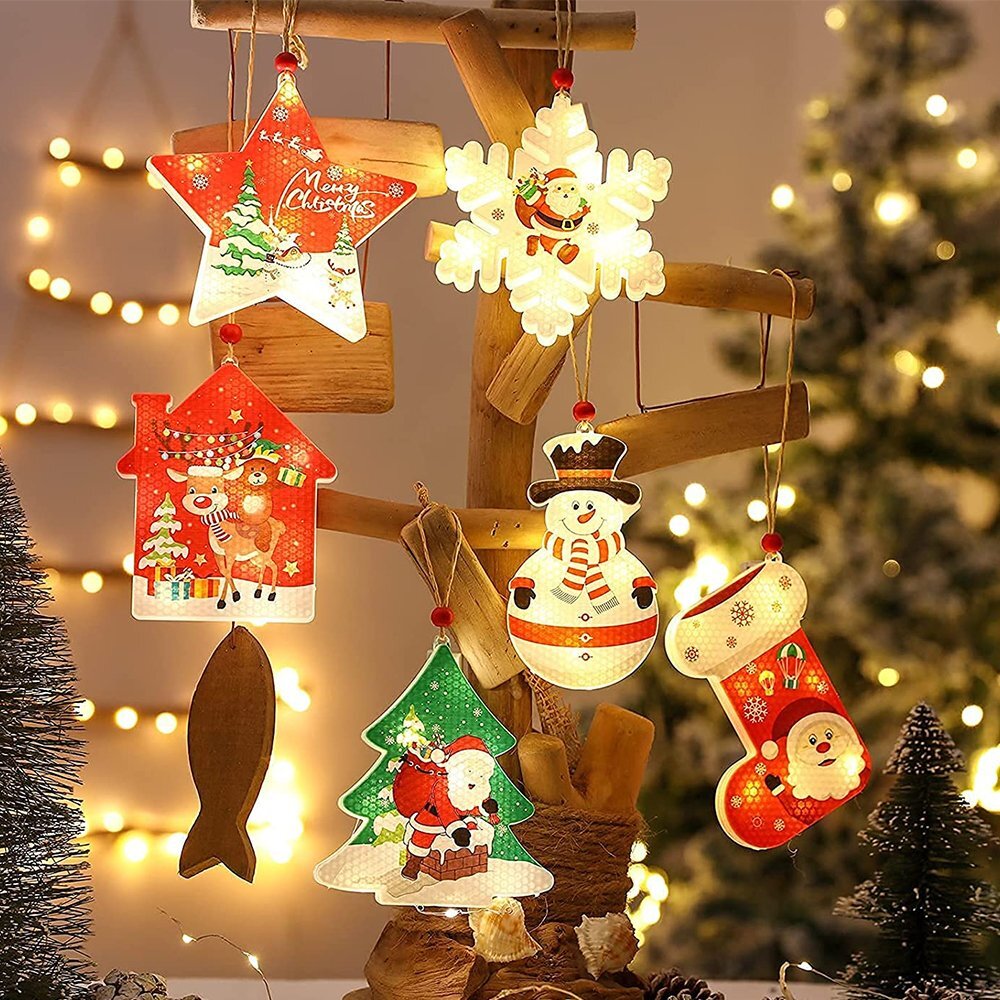 6Pcs Christmas LED Lights Indoor Window Decorations  Christmas Tree Decor Lamp