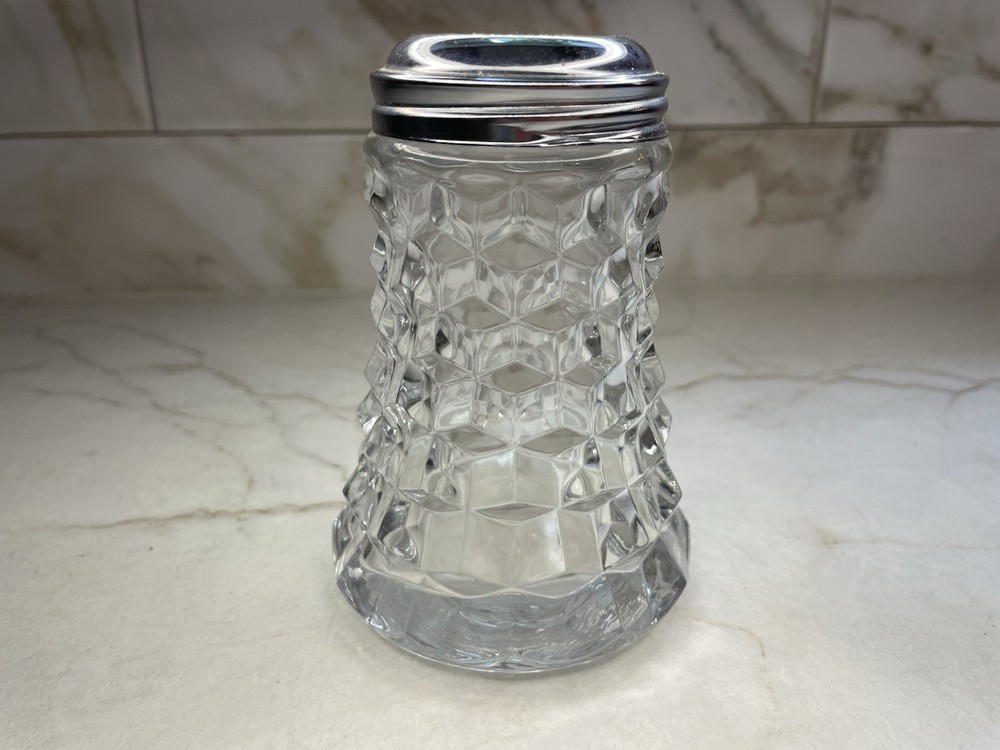 Vintage Fostoria American Clear Sugar Shaker  Glass w/ Metal Lid 4.5