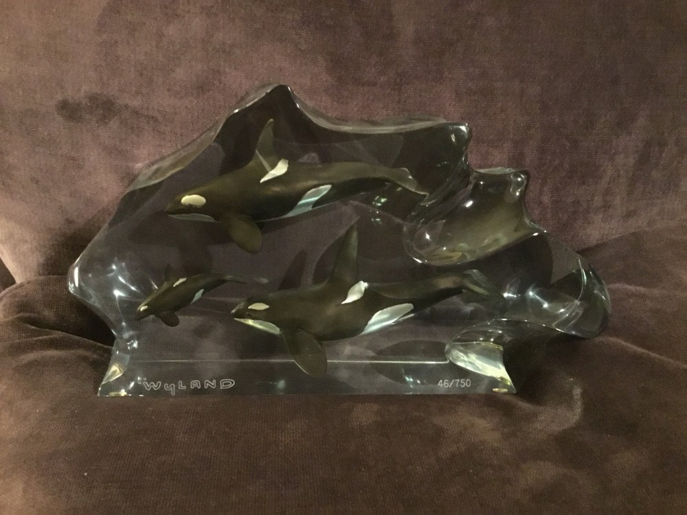 Wyland Orca Trio lucite sculpture