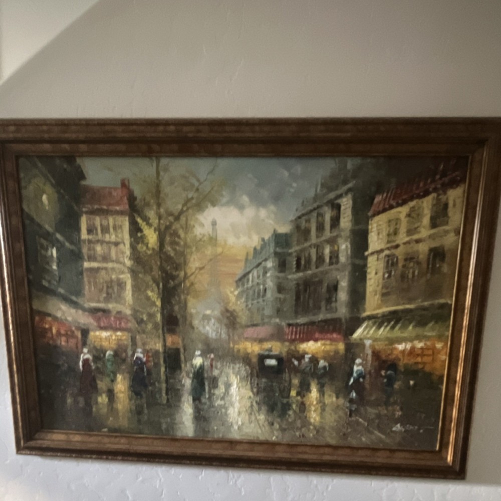 Impressionist Oil Painting Cityscape Street Scene Framed Signed Canvas Art