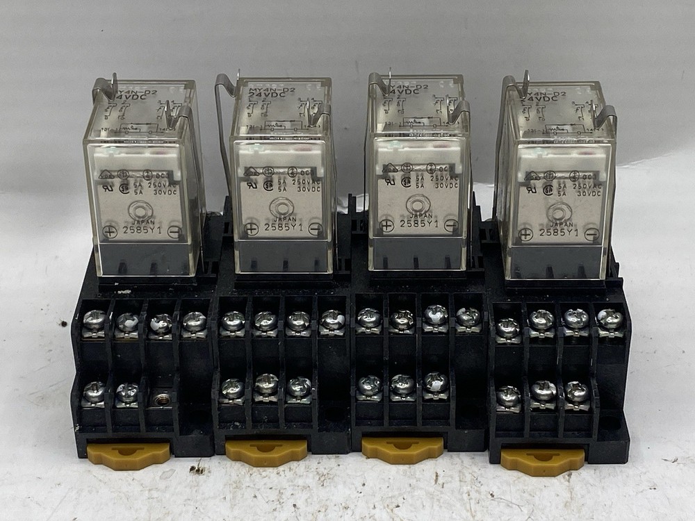 Lot Of 4 Omron MY4N-D2 5A 250V Relay w/ 1828YT Base Socket