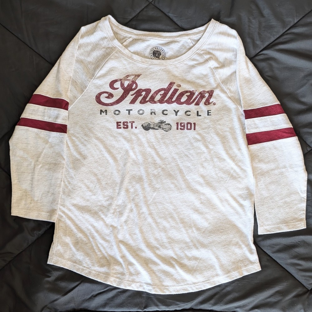 Indian Motorcycle Lucky Brand 3/4 Length Sleeve T-Shirt Sz. Medium Heathered