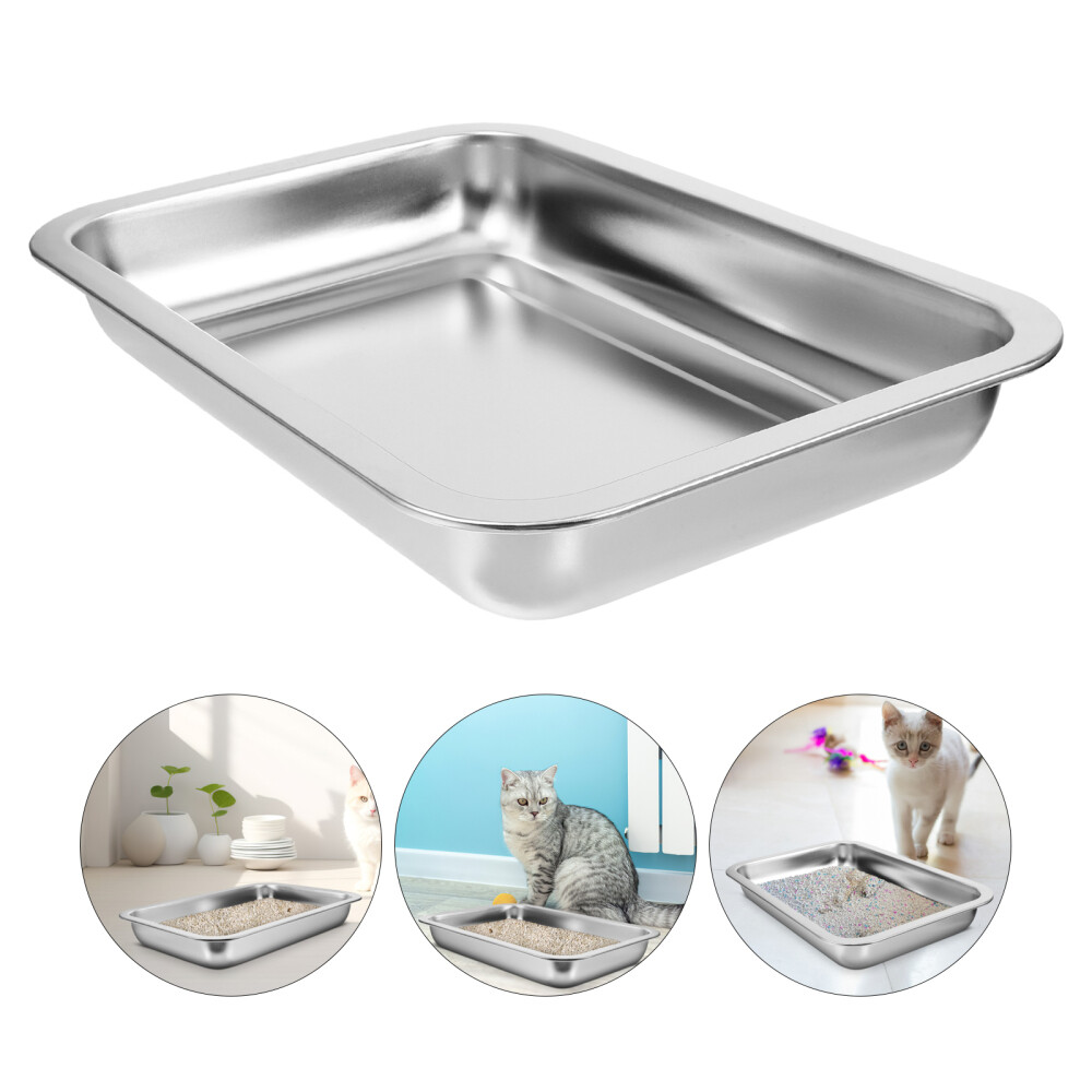 Low Entry Senior Cat Litter Box for Cats Kitten Stainless Steel