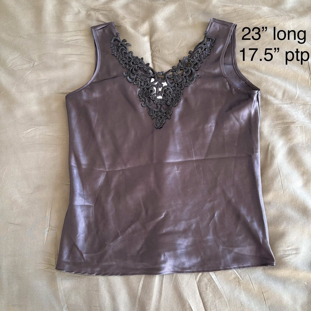 Heather Nicole Cami Tank Top Y2K 90’s Womens Small Black Satin Lace Trim