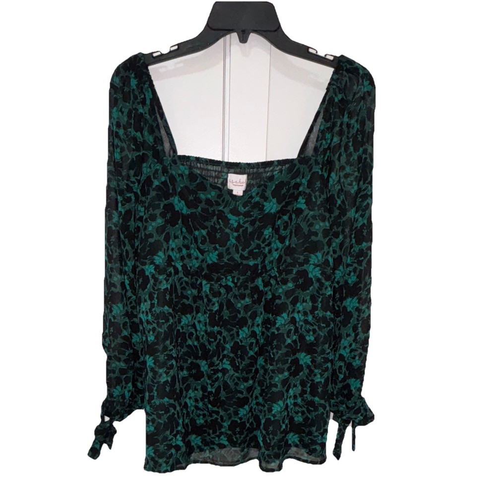Isabel Maternity Green Floral Square Neck Balloon Sleeve Blouse Size L