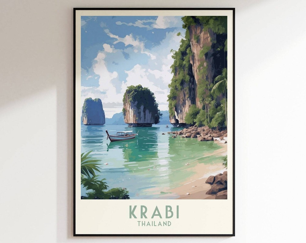 Krabi Travel Print Spain Poster Home Decor Retro Wall Art Wedding Gift Birthday