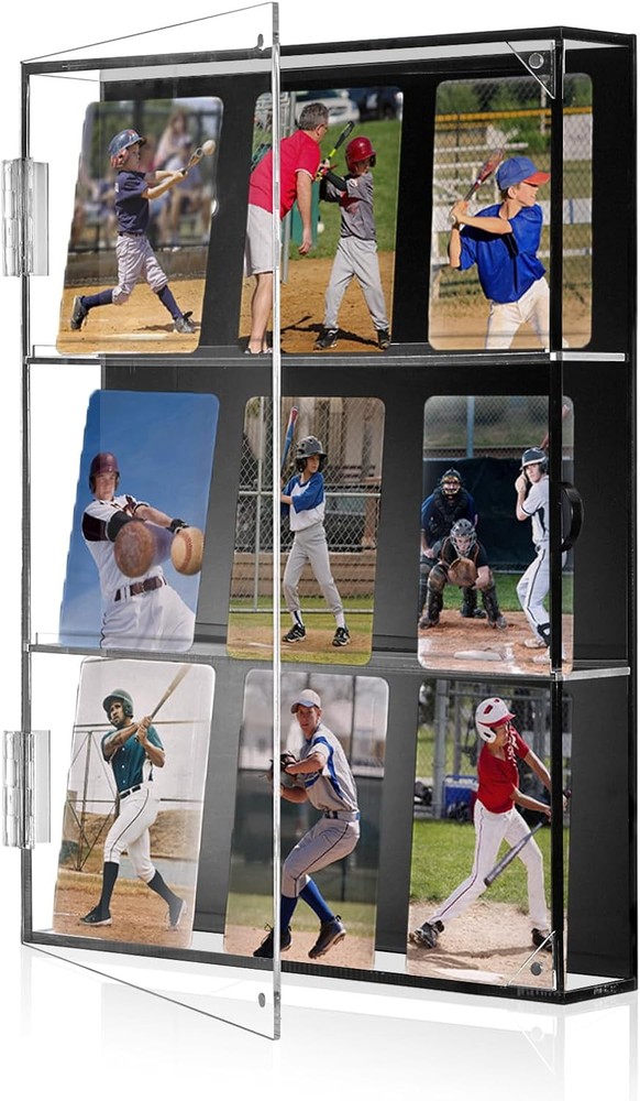 Tebery Baseball Card Display Case Acrylic, Sports Trading Black Transparent