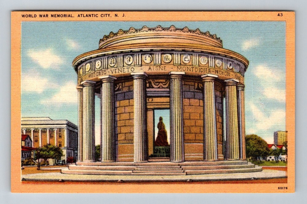 Atlantic City, NJ-New Jersey, World War Memorial Columns Vintage Postcard