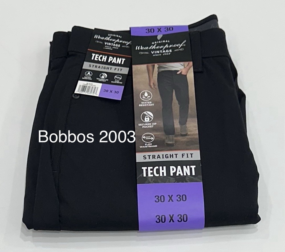Weatherproof Vintage Men's Straight Fit Tech Pants, Black, Size 30X30