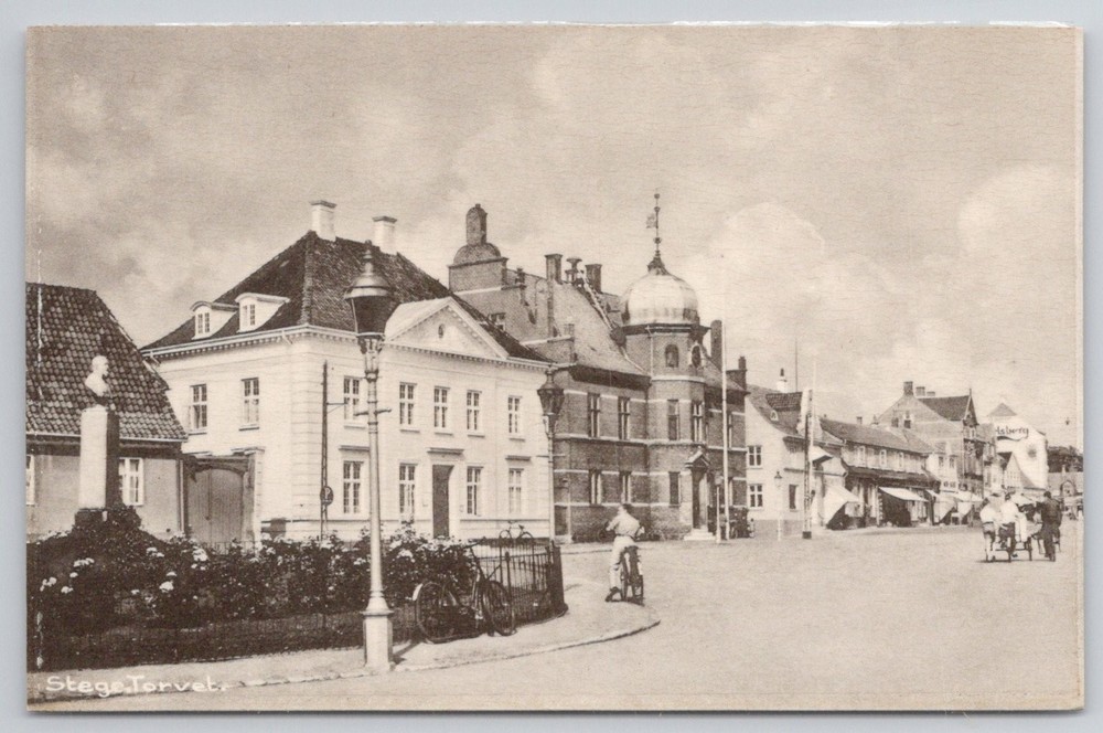 Stege Torvet Denmark RPPC Postcard - Johs. Rasmussen Boghandel