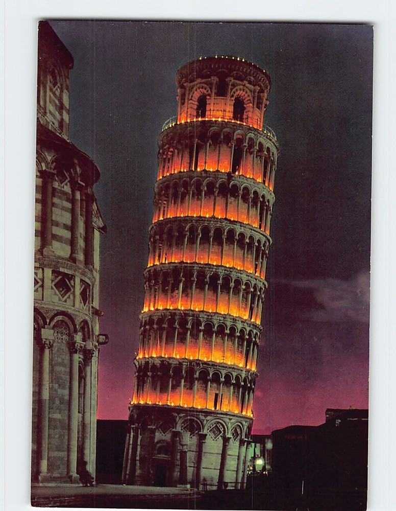 Postcard Tower of Pisa at Night Italy